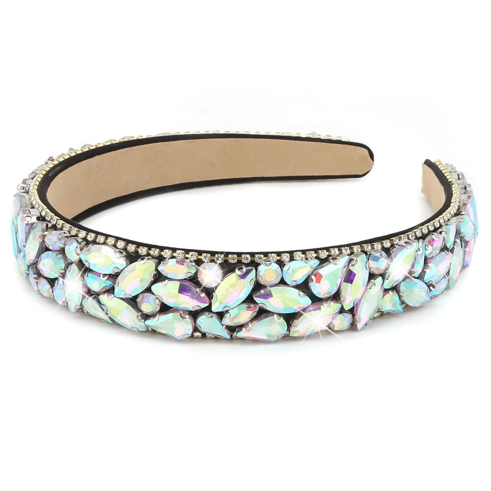 7676 Rhinestone Headband Vintage AB Silver Headband Non Slip Fashion Bling